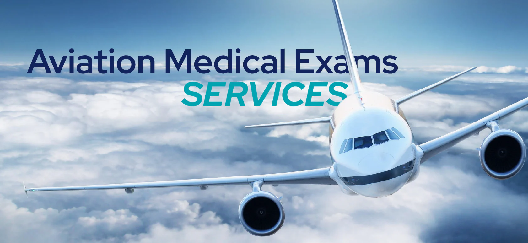 Airplane flying above clouds symbolizing FAA Aviation Medical Exams by Dr. Phanor Calle, Aviation Medical Examiner in Weston, Florida.